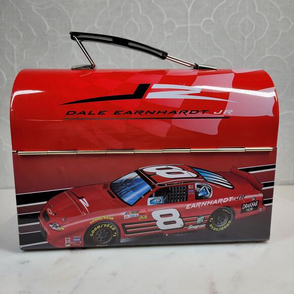 NASCAR Dale Earnhardt Jr Lunch Box  9"x6.5" Red 2004 No.8 Metal Dome Handle - Picture 5 of 16